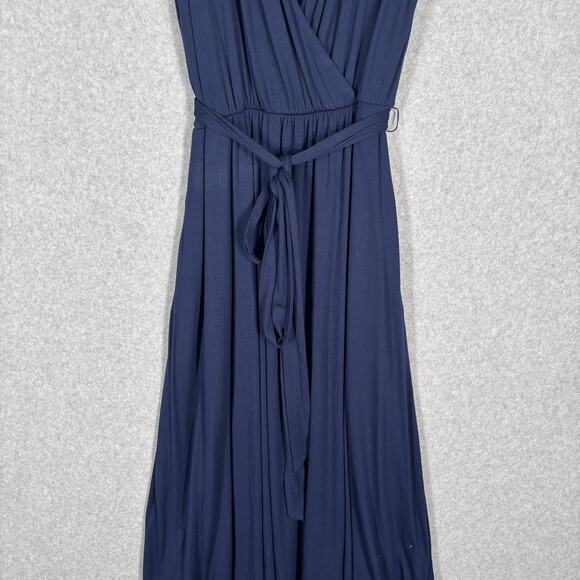 Soma Wrap Maxi Dress Medium Navy Soft Jersey Pockets Flowy Hi Lo Resort Cruise** - Picture 3 of 14